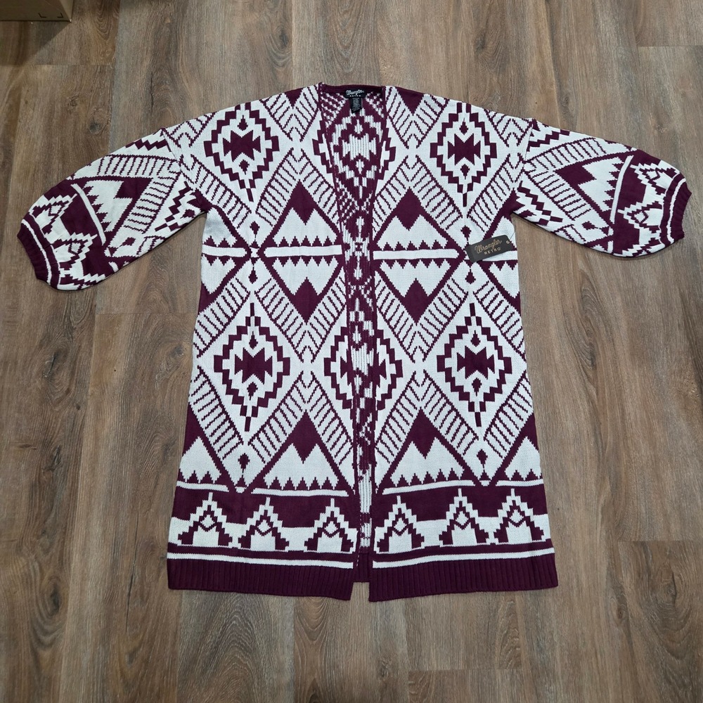 Wrangler Retro Womens L/XL Southwestern Geometric Longline Cardigan Duster New